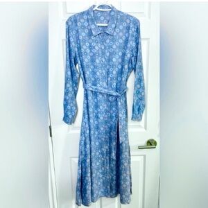 Blue Tencel Floral Button Down Dress - like New
